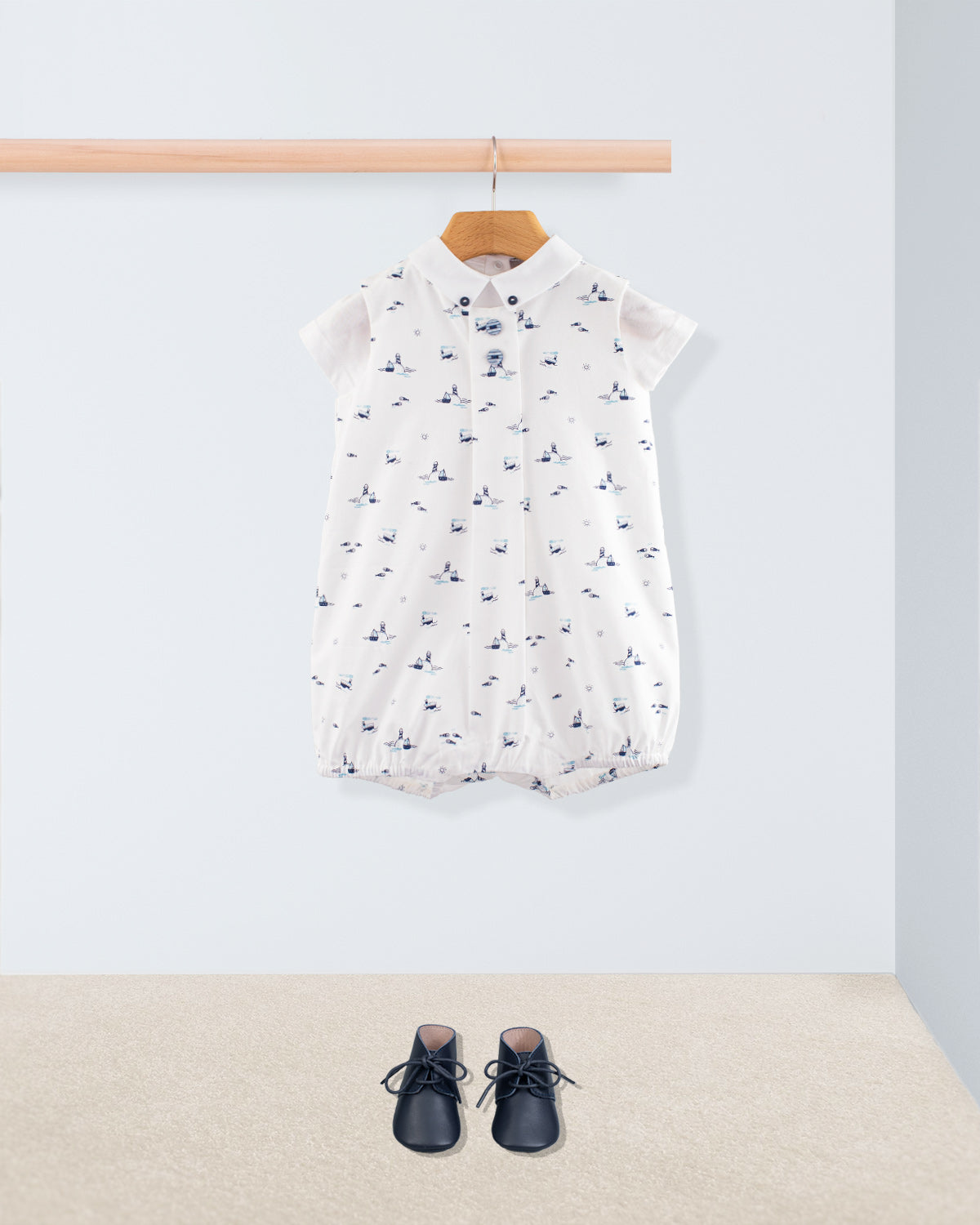 William Elegant Navy Sailboats Romper